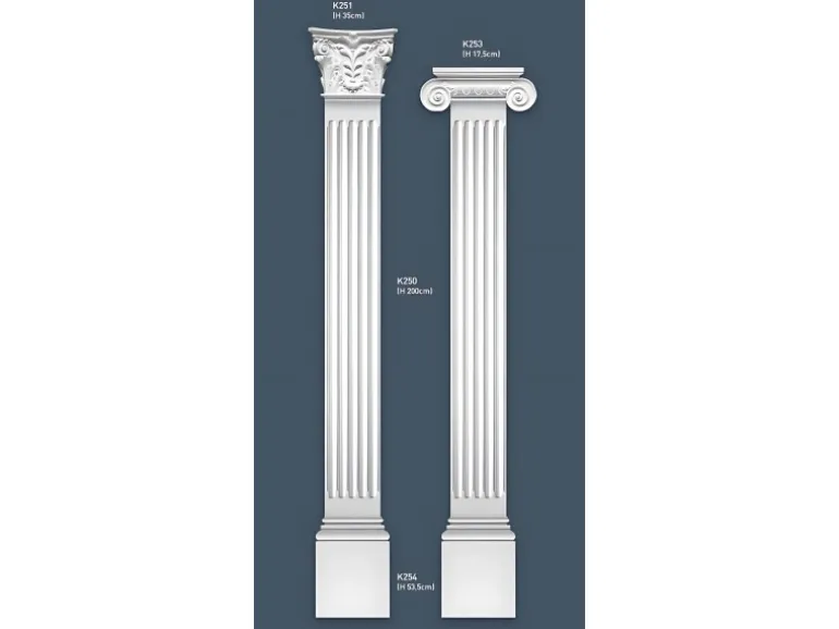 ORAC DECOR K250 LUXXUS Stuck Pilaster Schaft Wand-Dekor-Element leicht stabil 27 cm x 200 cm x 2,9 cm Weiß