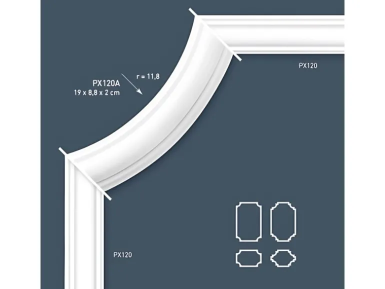 ORAC DECOR PX120A AXXENT Stuck Eckelement Wand-Fries-leisten Rahmen-Dekor-Profil 19 cm x 8,8 cm x 2 cm Weiß