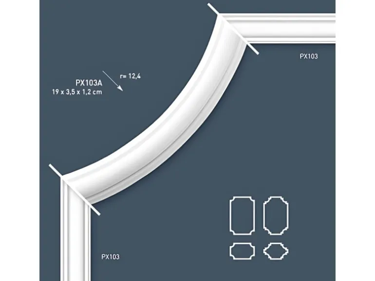 ORAC DECOR PX103A AXXENT Stuck Eckelement Wand-Fries-leisten Rahmen-Dekor-Profil 19 cm x 3,5 cm x 1,2 cm Weiß