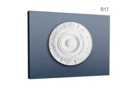 ORAC DECOR R17 LUXXUS DeckenroSette Stuck-Lampen-RoSette Blätter-Dekor 47 cm x 3,5 cm Weiß