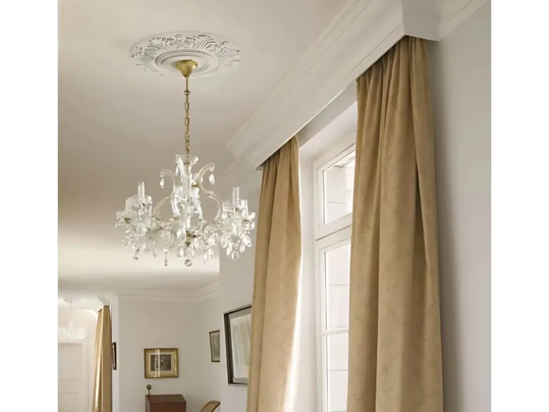 ORAC DECOR R17 LUXXUS DeckenroSette Stuck-Lampen-RoSette Blätter-Dekor 47 cm x 3,5 cm Weiß