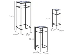 Outsunny Blumenständer-Set Metall Fliesen Blau 28L x 28B x 71H cm