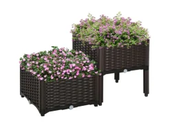 Outsunny Hochbeet Kunststoff Braun 2-teilig 40cm x 40cm x 44cm