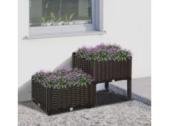 Outsunny Hochbeet Kunststoff Braun 2-teilig 40cm x 40cm x 44cm