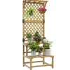 Outsunny Pflanzenständer aus Holz mit 2 Ebenen & Rankhilfe Gelb 60 x 50 x 166 cm