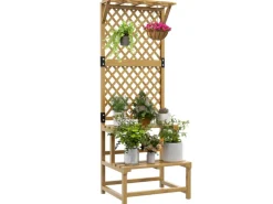 Outsunny Pflanzenständer aus Holz mit 2 Ebenen & Rankhilfe Gelb 60 x 50 x 166 cm