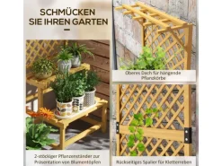 Outsunny Pflanzenständer aus Holz mit 2 Ebenen & Rankhilfe Gelb 60 x 50 x 166 cm