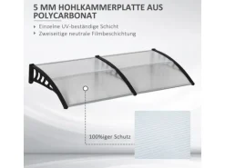 Outsunny Pultvordach Vordach für Haustür 200 x 96 x 27 cm mit UV Schutz Schwarz