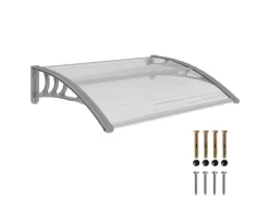 Outsunny Vordach für Haustür Polycarbonat Silber 100L x 75B x 23H cm