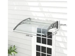 Outsunny Vordach für Haustür Polycarbonat Silber 100L x 75B x 23H cm