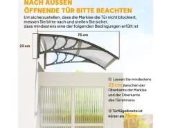 Outsunny Vordach für Haustür Polycarbonat Silber 100L x 75B x 23H cm
