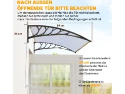 Outsunny Vordach Polycarbonat Aluminium Weiß 89L x 122B x 24H cm