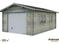 Palmako Holzgarage Roger mit Sektionaltor Grau tauchgrundiert 360 cm x 550 cm