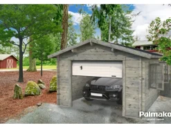 Palmako Holzgarage Roger mit Sektionaltor Grau tauchgrundiert 360 cm x 550 cm