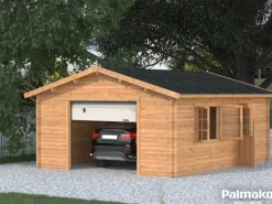 Palmako Holzgarage Roger mit Sektionaltor Braun tauchgrundiert 450 cm x 550 cm