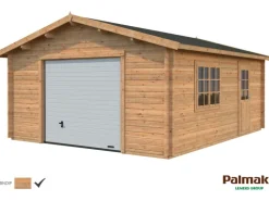 Palmako Holzgarage Roger mit Sektionaltor Braun tauchgrundiert 450 cm x 550 cm