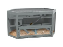 PawHut Hamsterkäfig Tannenholz PS-Plexiglas Grau 115L x 60B x 55H cm
