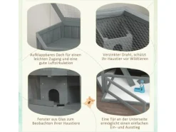 PawHut Hamsterkäfig Tannenholz PS-Plexiglas Grau 115L x 60B x 55H cm