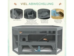 PawHut Hamsterkäfig Tannenholz PS-Plexiglas Grau 115L x 60B x 55H cm