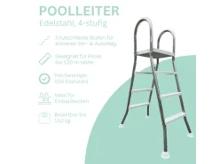 Poolomio Poolleiter Edelstahl 3-stufig mit Handlauf bis 120 cm