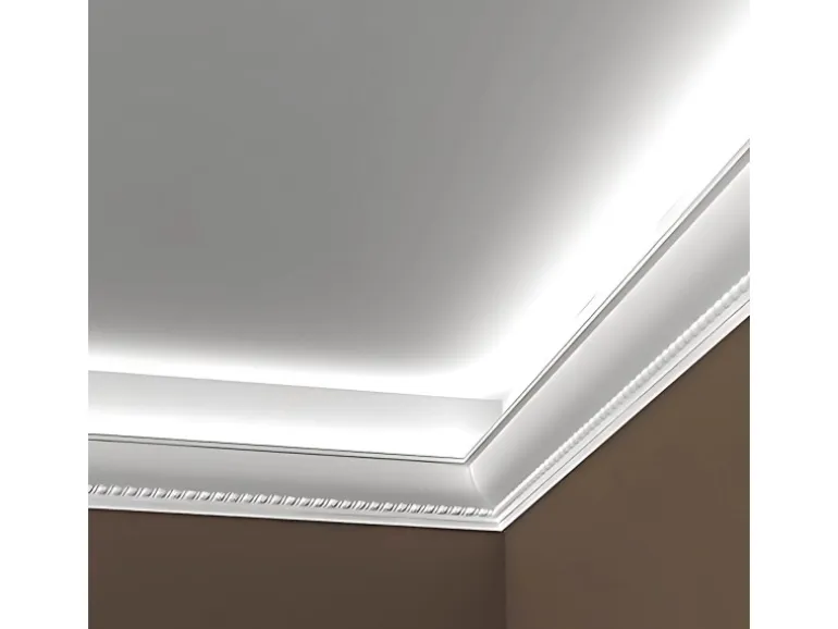 PROFHOME 150208 Eckleiste Zierleiste für indirekte Beleuchtung Stuckleiste 2 m 200 cm x 7 cm x 7 cm Weiß