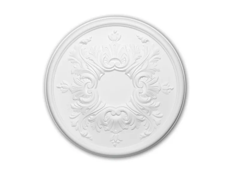 PROFHOME 156030 RoSette aus Polyurethan DeckenroSette Zierelement 39,5 cm 39,5 cm x 3,7 cm Weiß