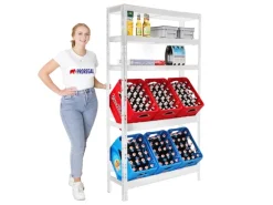 PROREGAL Getränkekistenregal Bodensee HxBxT 180 x 100 x 30 cm 6 Kisten und 3 Boards Weiss