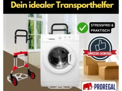 PROREGAL Klappbare Profi-Sackkarre ELEPHANT HxBxT 112 x 60 x 61 cm Traglast 250 kg Ergonomische Griffe TPR-Gummiräder Schwarz-Rot-Silber