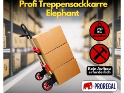 PROREGAL Klappbare Profi-Sackkarre ELEPHANT HxBxT 112 x 60 x 61 cm Traglast 250 kg Ergonomische Griffe TPR-Gummiräder Schwarz-Rot-Silber