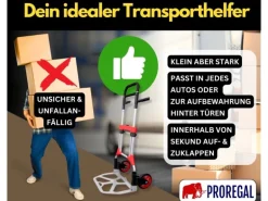 PROREGAL Klappbare Profi-Sackkarre ELEPHANT HxBxT 112 x 60 x 61 cm Traglast 250 kg Ergonomische Griffe TPR-Gummiräder Schwarz-Rot-Silber