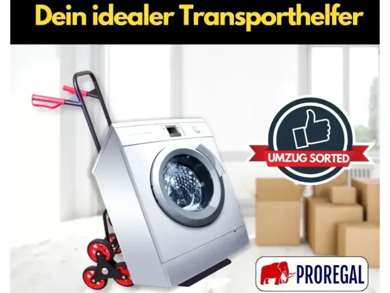 PROREGAL Klappbarer Profi-Treppensteiger TAURUS 150 HxBxT 110 x 45 x 61 cm Traglast 150 kg Stahlrahmen Ergonomische Griffe TPR-Gummiräder Rot-Schwarz