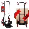 PROREGAL Klappbarer Profi-Treppensteiger TAURUS 250 HxBxT 115 x 52 x 63 cm Traglast 250 kg Stahlrahmen Ergonomische Griffe TPR-Gummiräder Rot-Schwarz