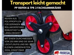 PROREGAL Klappbarer Profi-Treppensteiger TAURUS 250 HxBxT 115 x 52 x 63 cm Traglast 250 kg Stahlrahmen Ergonomische Griffe TPR-Gummiräder Rot-Schwarz