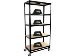 PROREGAL Kommissionierwagen BÜFFEL Fahrbares Kommissionierregal 192x90x50cm 5 Ebenen Fachlast 50kg 2x Mit Feststellbremse Schwarz