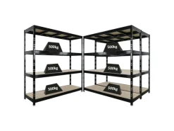PROREGAL Mega Deal 3x Profi Schwerlastregal Rhino HxBxT 200x200x60cm 4 Spanplatten-Ebenen 16mm Fachlast 500kg Schwarz