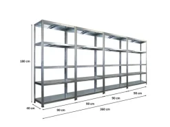 PROREGAL Mega Deal 4x Schwerlastregal Ragnar HxBxT 180x90x40cm 5 Stahlplatten-Ebenen Fachlast 125 kg Verzinkt