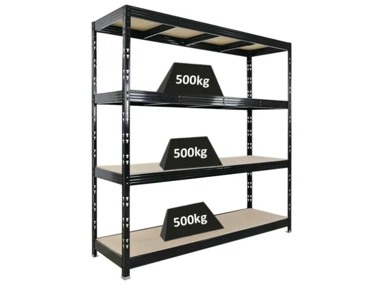 PROREGAL Profi Schwerlastregal Rhino HxBxT 200x200x60cm 4 Spanplatten-Ebenen 8mm Fachlast 500kg Schwarz Stecksystem Lagerregal Steckregal