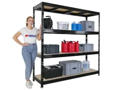 PROREGAL Profi Schwerlastregal Rhino HxBxT 200x200x60cm 4 Spanplatten-Ebenen 8mm Fachlast 500kg Schwarz Stecksystem Lagerregal Steckregal