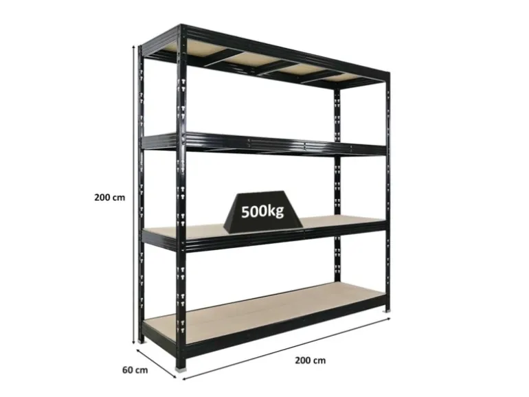 PROREGAL Profi Schwerlastregal Rhino HxBxT 200x200x60cm 4 Spanplatten-Ebenen 8mm Fachlast 500kg Schwarz Stecksystem Lagerregal Steckregal