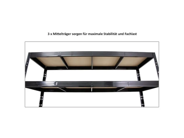 PROREGAL Profi Schwerlastregal Rhino HxBxT 200x200x60cm 4 Spanplatten-Ebenen 8mm Fachlast 500kg Schwarz Stecksystem Lagerregal Steckregal
