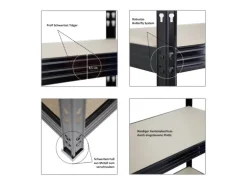 PROREGAL Profi Schwerlastregal Rhino HxBxT 200x200x60cm 4 Spanplatten-Ebenen 8mm Fachlast 500kg Schwarz Stecksystem Lagerregal Steckregal