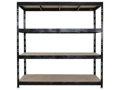 PROREGAL Profi Schwerlastregal Rhino HxBxT 200x200x60cm 4 Spanplatten-Ebenen 8mm Fachlast 500kg Schwarz Stecksystem Lagerregal Steckregal