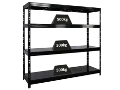 PROREGAL Profi Schwerlastregal Rhino HxBxT 180x200x60cm 4 Stahlplatten-Ebenen Fachlast 500kg Schwarz Stecksystem Lagerregal Regalsystem