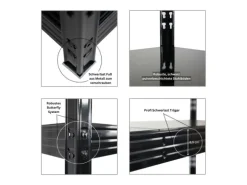 PROREGAL Profi Schwerlastregal Rhino HxBxT 180x200x60cm 4 Stahlplatten-Ebenen Fachlast 500kg Schwarz Stecksystem Lagerregal Regalsystem
