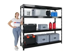 PROREGAL Profi Schwerlastregal Rhino HxBxT 180x200x60cm 4 Stahlplatten-Ebenen Fachlast 500kg Schwarz Stecksystem Lagerregal Regalsystem