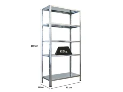 PROREGAL Schwerlastregal Ares HxBxT 180x90x40cm 5 Stahlplatten-Ebenen Fachlast 125 kg Verzinkt