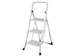 PROREGAL Small Giraffe Einseitige Metall-Klappleiter 3 Stufen Weiß 120 kg Tragkraft Leiter Trittleiter Stufenleiter Haushaltsleiter