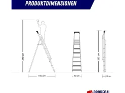PROREGAL Stufenstehleiter mit Werkzeugablage & Handlauf Economy Basic Einseitig Begehbar 7 Stufen Arbeitshöhe 3,40 m Traglast 150 kg