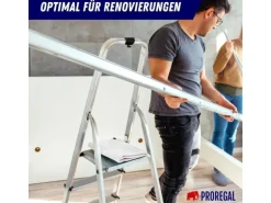 PROREGAL Stufenstehleiter mit Werkzeugablage & Handlauf Economy Basic Einseitig Begehbar 7 Stufen Arbeitshöhe 3,40 m Traglast 150 kg