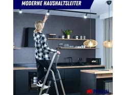 PROREGAL Stufenstehleiter mit Werkzeugablage & Handlauf Economy Basic Einseitig Begehbar 7 Stufen Arbeitshöhe 3,40 m Traglast 150 kg